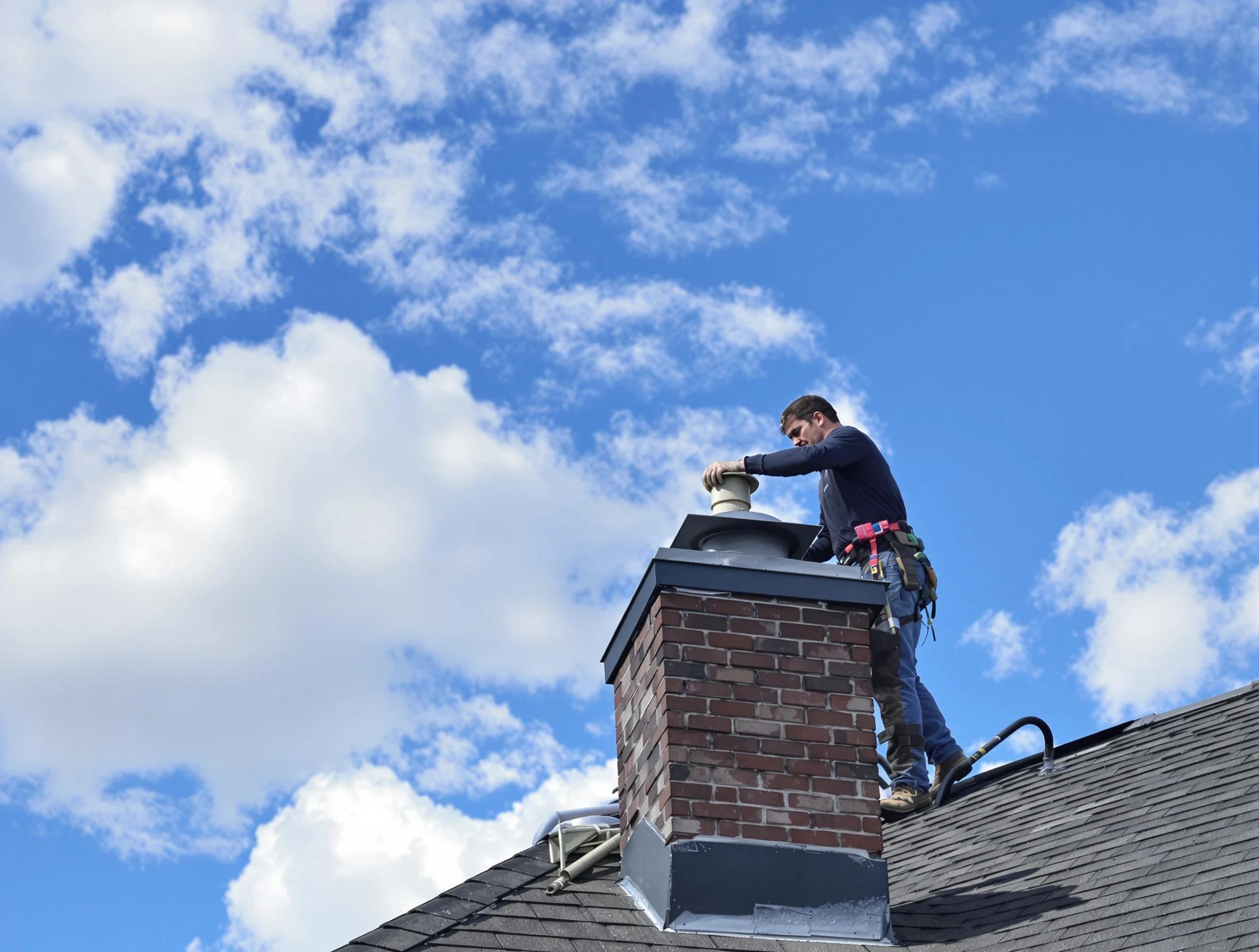 Milford Chimney Sweep installing a sturdy chimney cap in Milford, MA