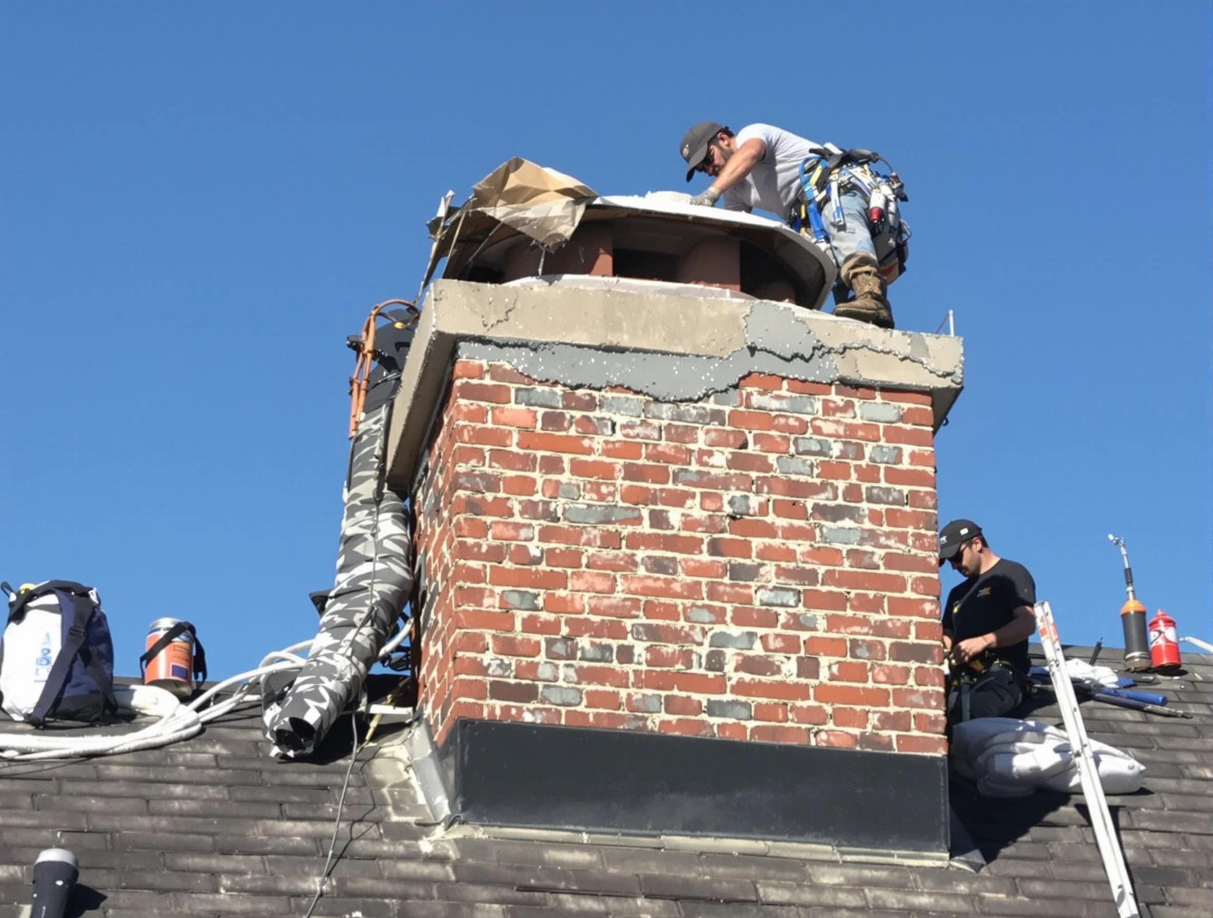 Milford Chimney Sweep installing a custom chimney crown in Milford, MA