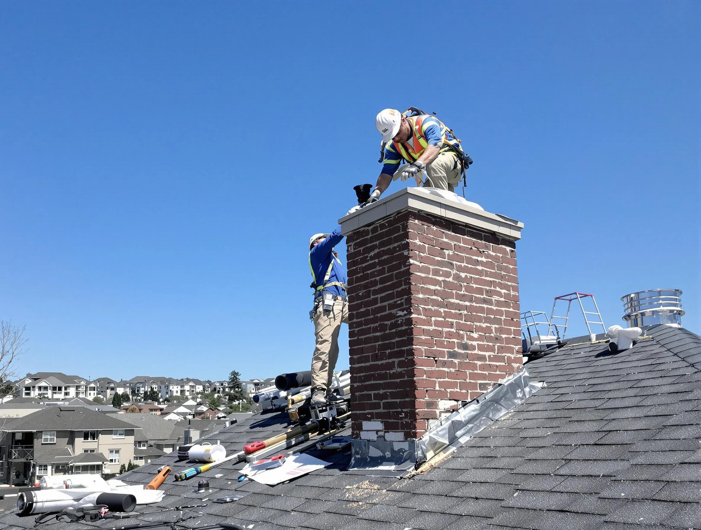 Milford Chimney Sweep repairing a chimney crown in Milford, MA