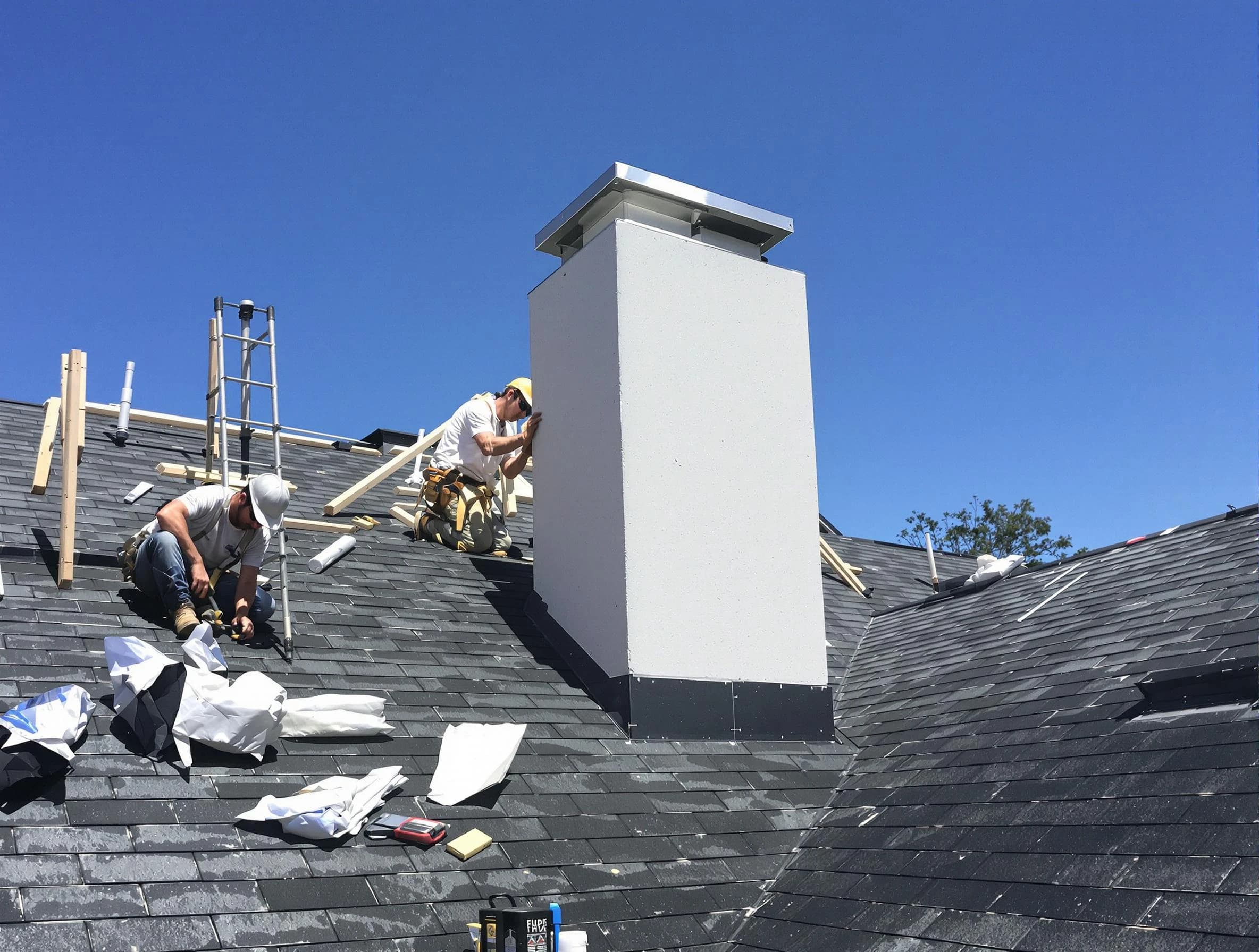 Milford Chimney Sweep crew installing a new chimney in Milford, MA
