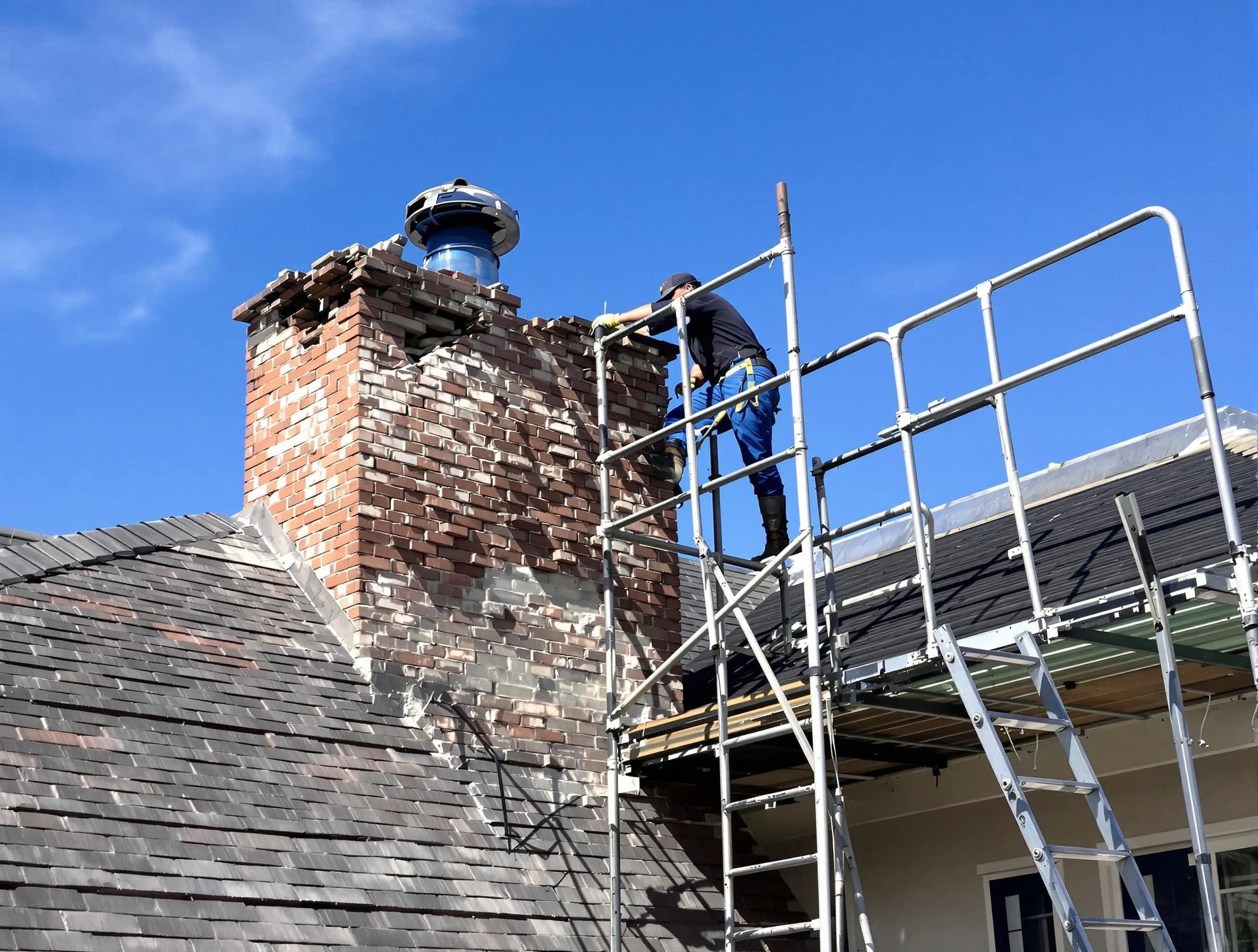 Rebuilding a chimney structure by Milford Chimney Sweep in Milford, MA