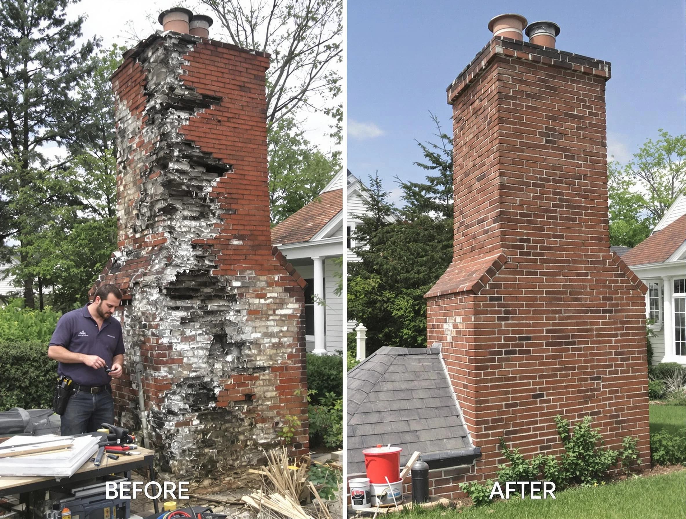 Milford Chimney Sweep performing a full chimney restoration in Milford, MA