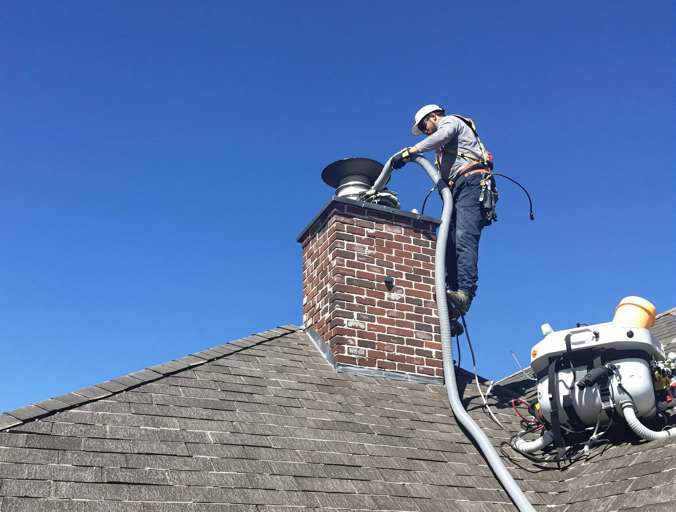 Dedicated Milford Chimney Sweep team member cleaning a chimney in Milford, MA
