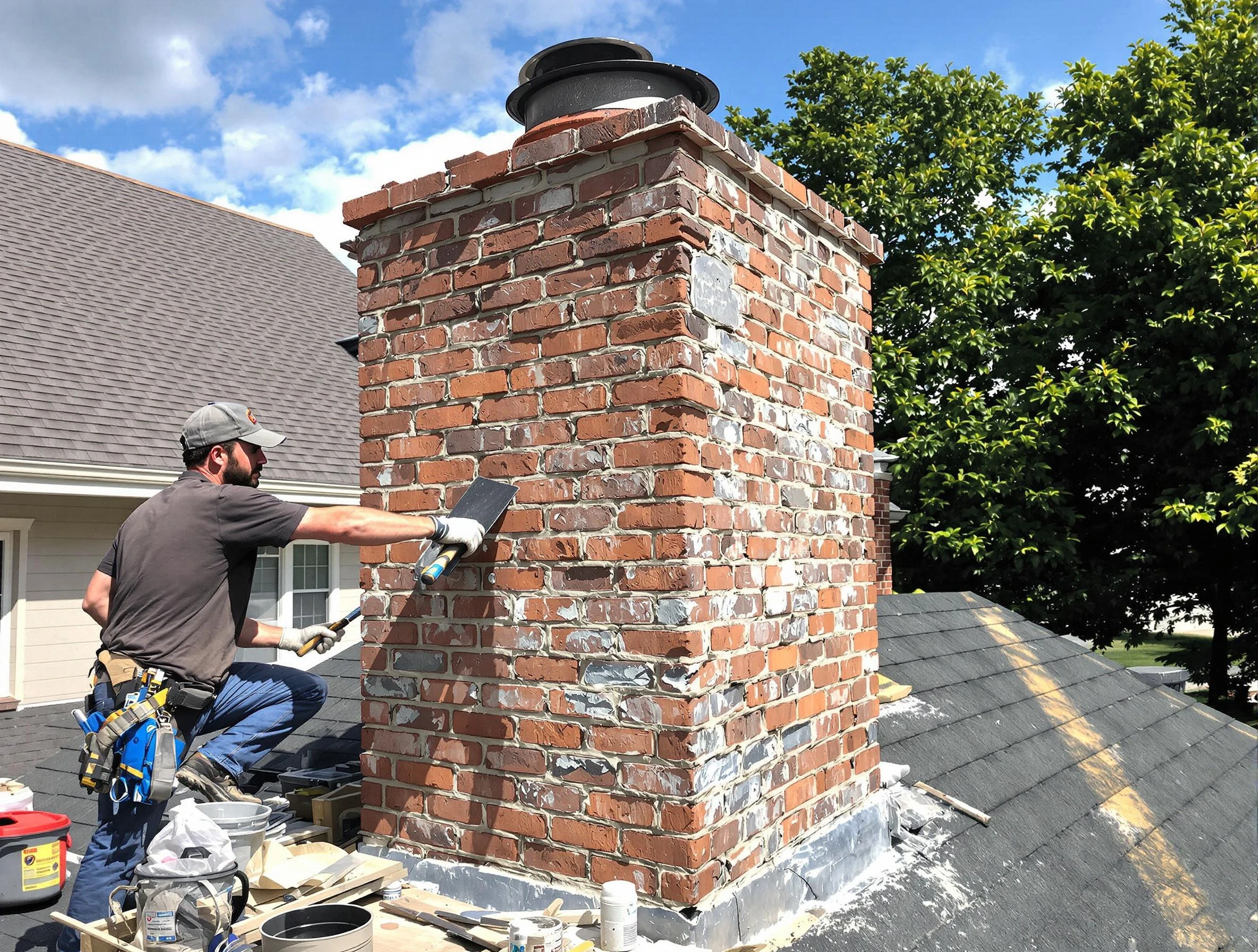 Completed chimney rebuild by Milford Chimney Sweep in Milford, MA