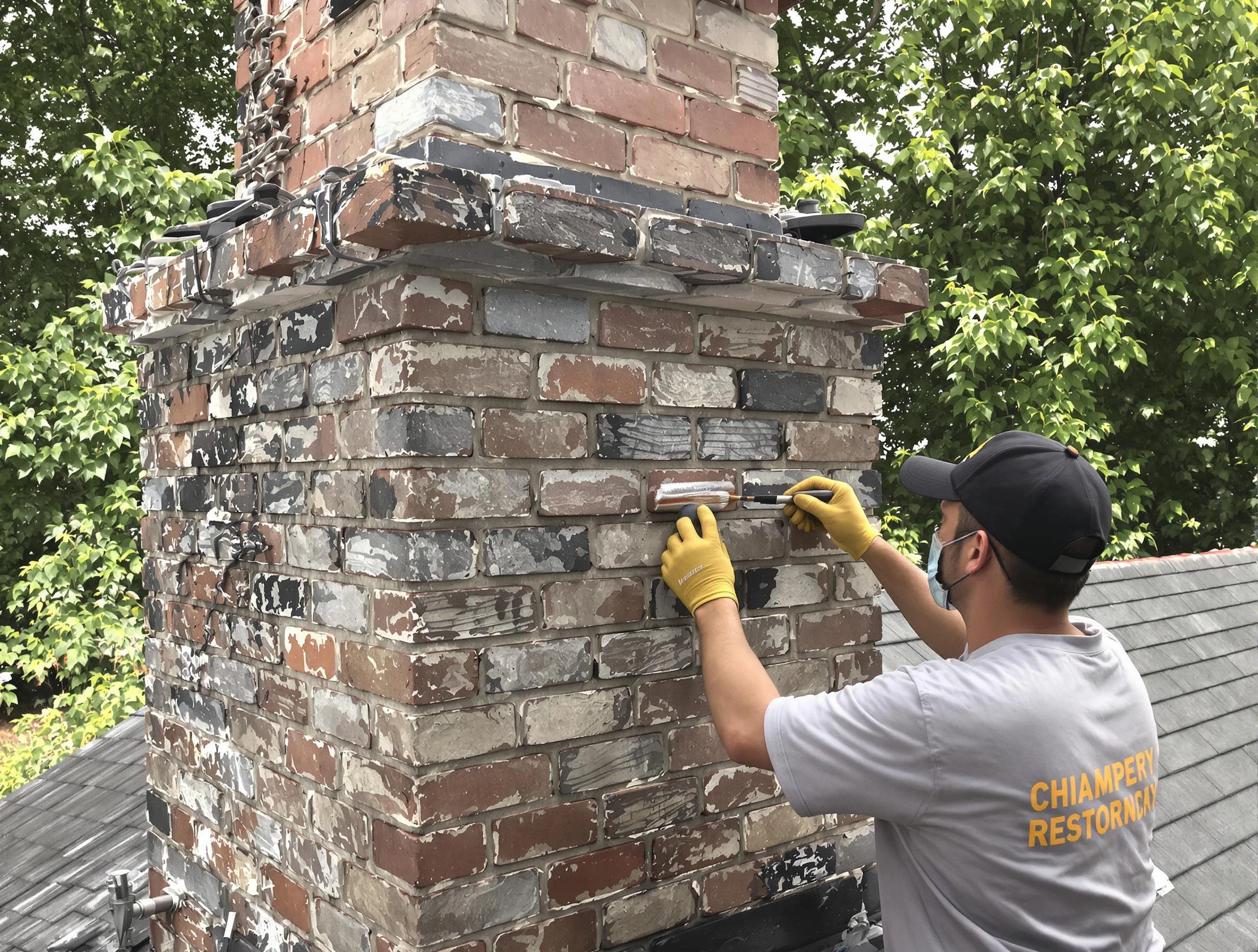 In-progress chimney restoration by Milford Chimney Sweep in Milford, MA
