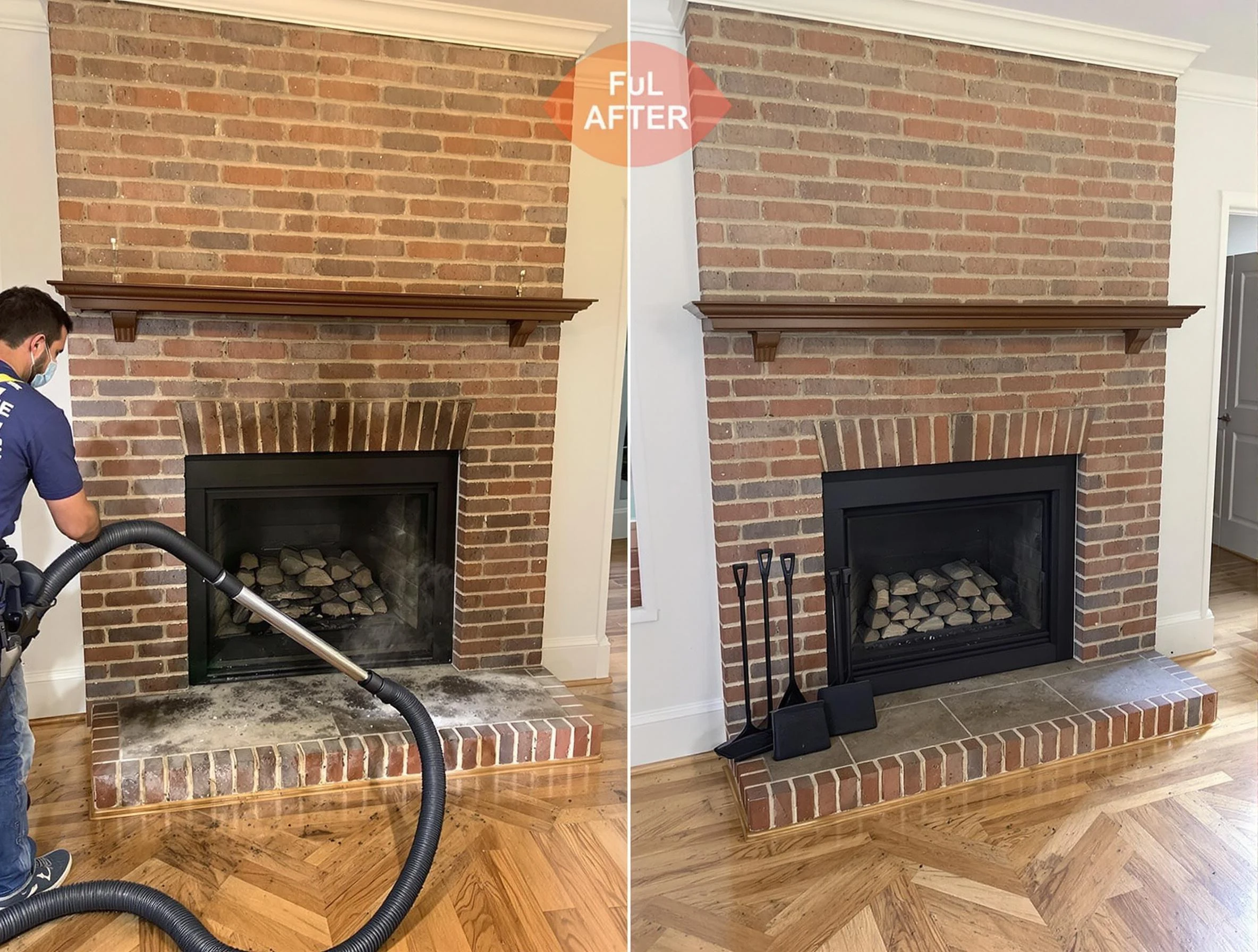Milford Chimney Sweep carefully sanitizing a fireplace in Milford, MA